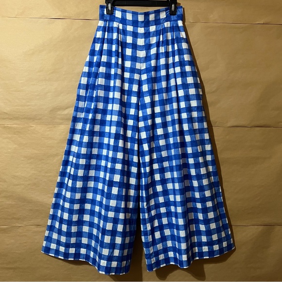 Neubyrne Pants - Neubyrne | Paula Pants Wide Leg High Waisted Trousers Flowy Blue Gingham Size M